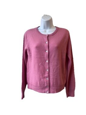 Hillard & Hanson 100% Cashmere Cardigan Classic Small Button-Front Crewneck Prep